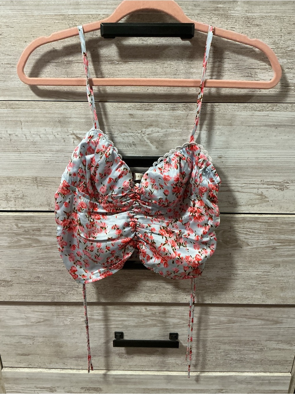 Floral Ruched Satin Camisole - Pink/White